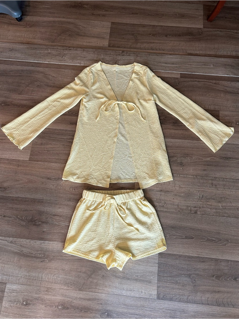 SHEIN Soft Yellow Two-Piece Tie-Front Sleep Set